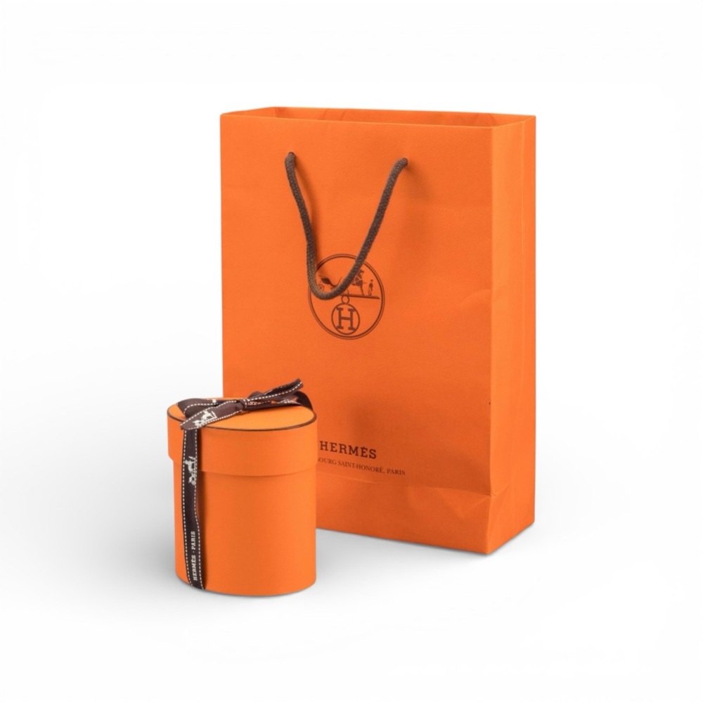 Hermès Orange Box Set Oval Jewelry Case + Ribbon & Shopping Bag